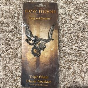 New Moon Triple Chain Charm Necklace -